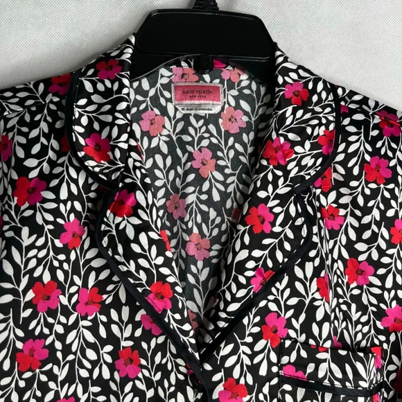 Kate Spade NY Black Red Poppy Floral Button Front Sleep Pajama Top Size Medium - Picture 3 of 9